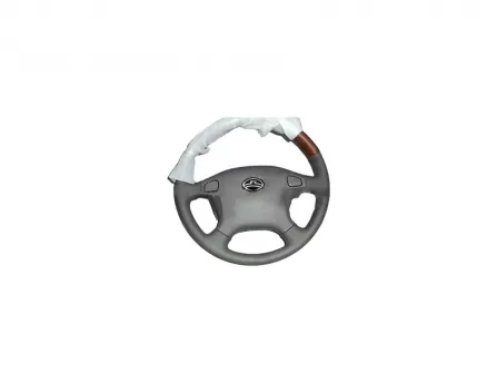 Grey steering wheel with wood insertSafe